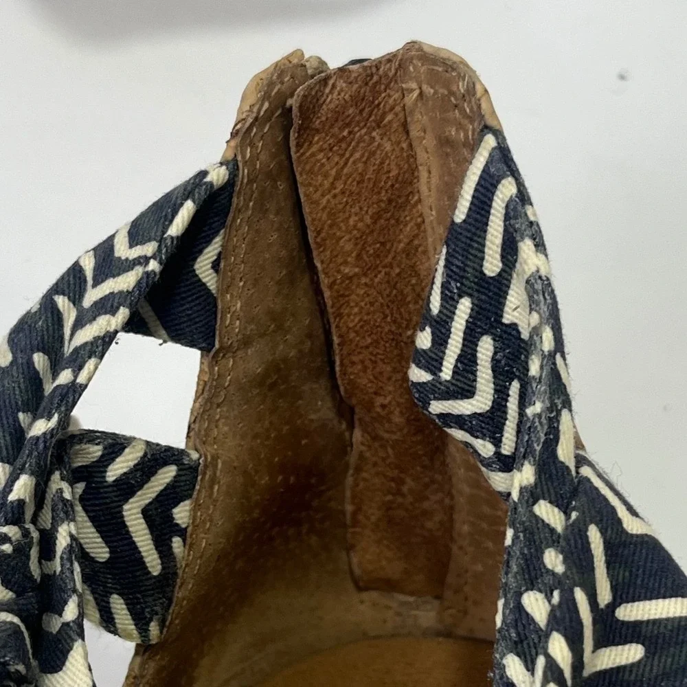 UGG Idina‎ Navy Blue Espadrille Sandal Striped Ankle Tie Zip Cork Heel Size 8.5